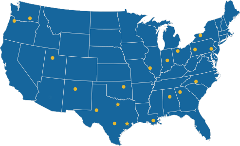 Map of US with Barr Air Patrol locations marked